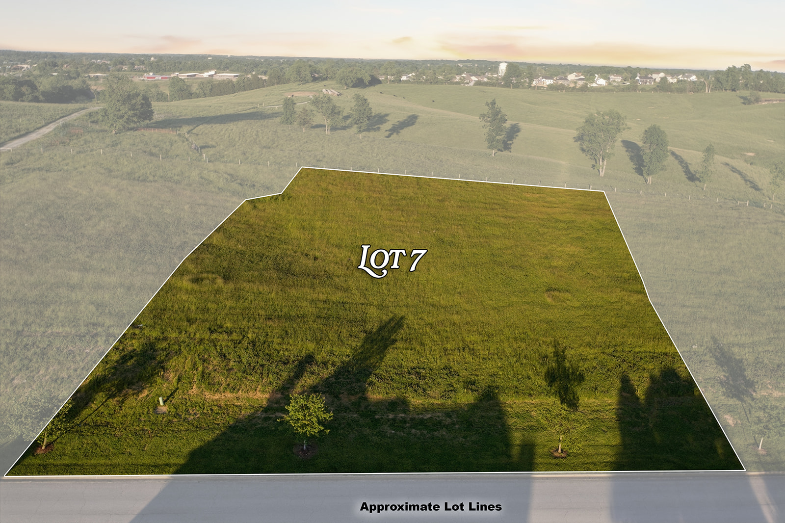 Aerial photo of Lot 7 — 1.10-acre homesite for sale in The Overlook subdivision, Lawrenceburg, KY $84,900
