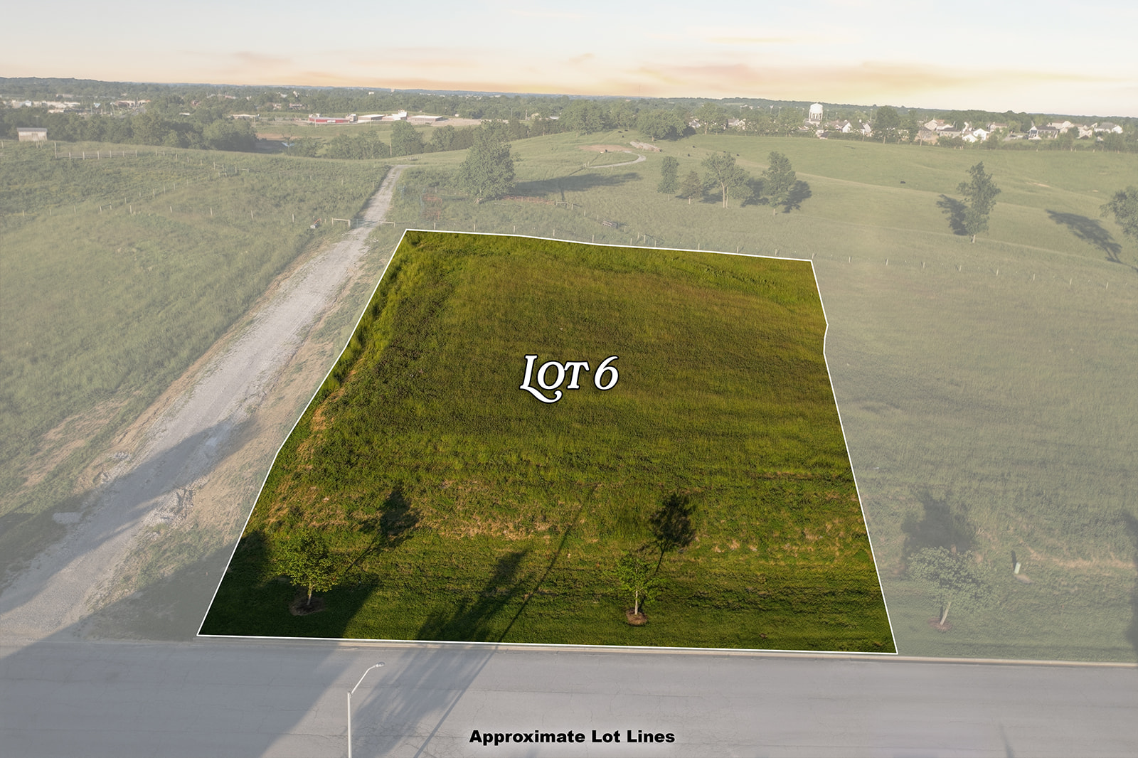 Aerial photo of Lot 6 — 1.10-acre homesite for sale in The Overlook subdivision, Lawrenceburg, KY $84,900