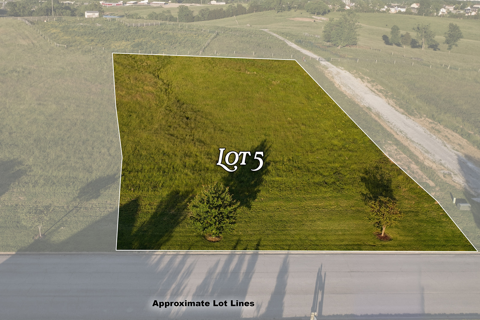 Aerial photo of Lot 5 — 1.10-acre homesite for sale in The Overlook subdivision, Lawrenceburg, KY $84,900