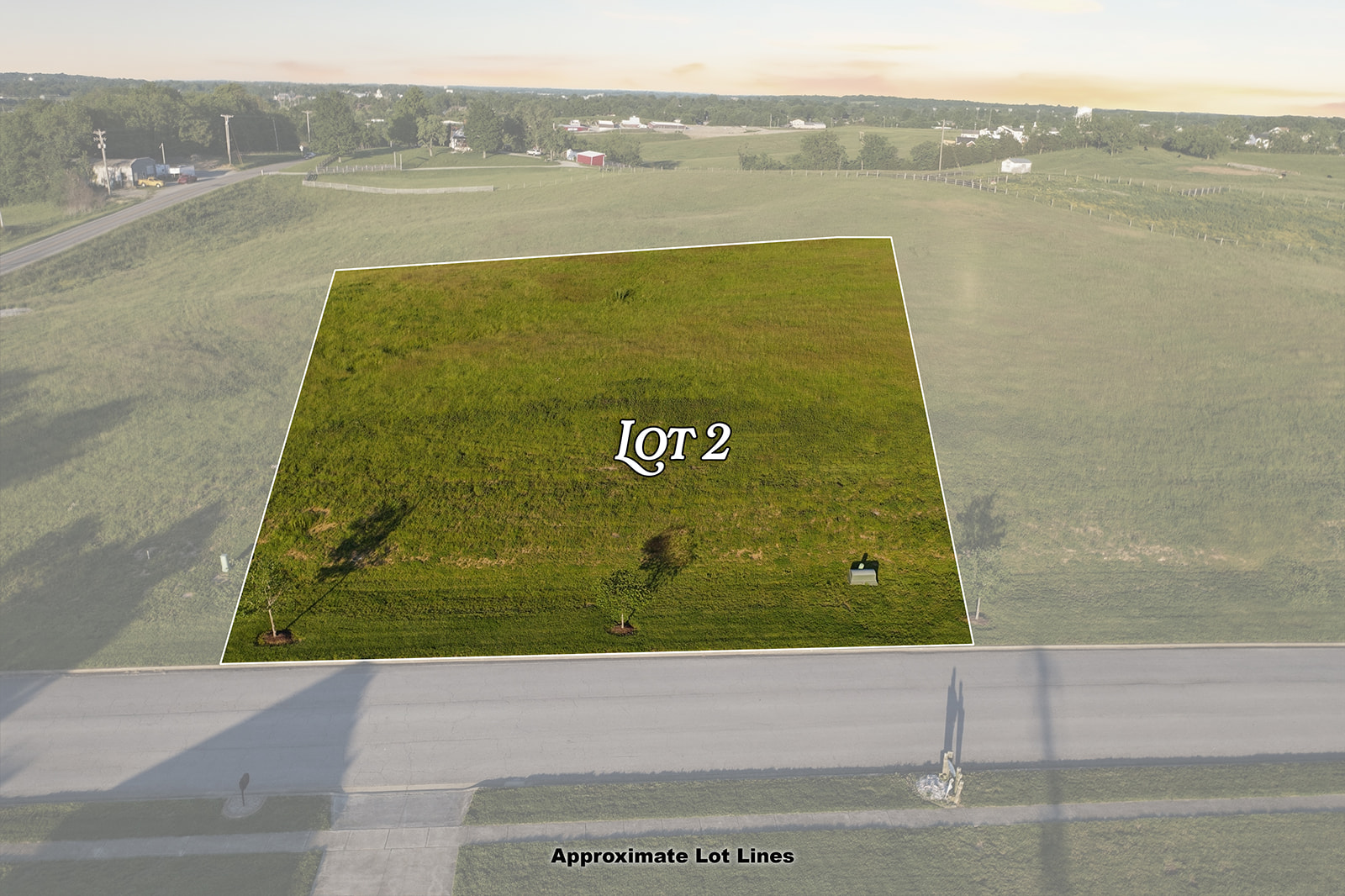 Aerial photo of Lot 1 — 1.03-acre homesite for sale in The Overlook subdivision, Lawrenceburg, KY $84,900