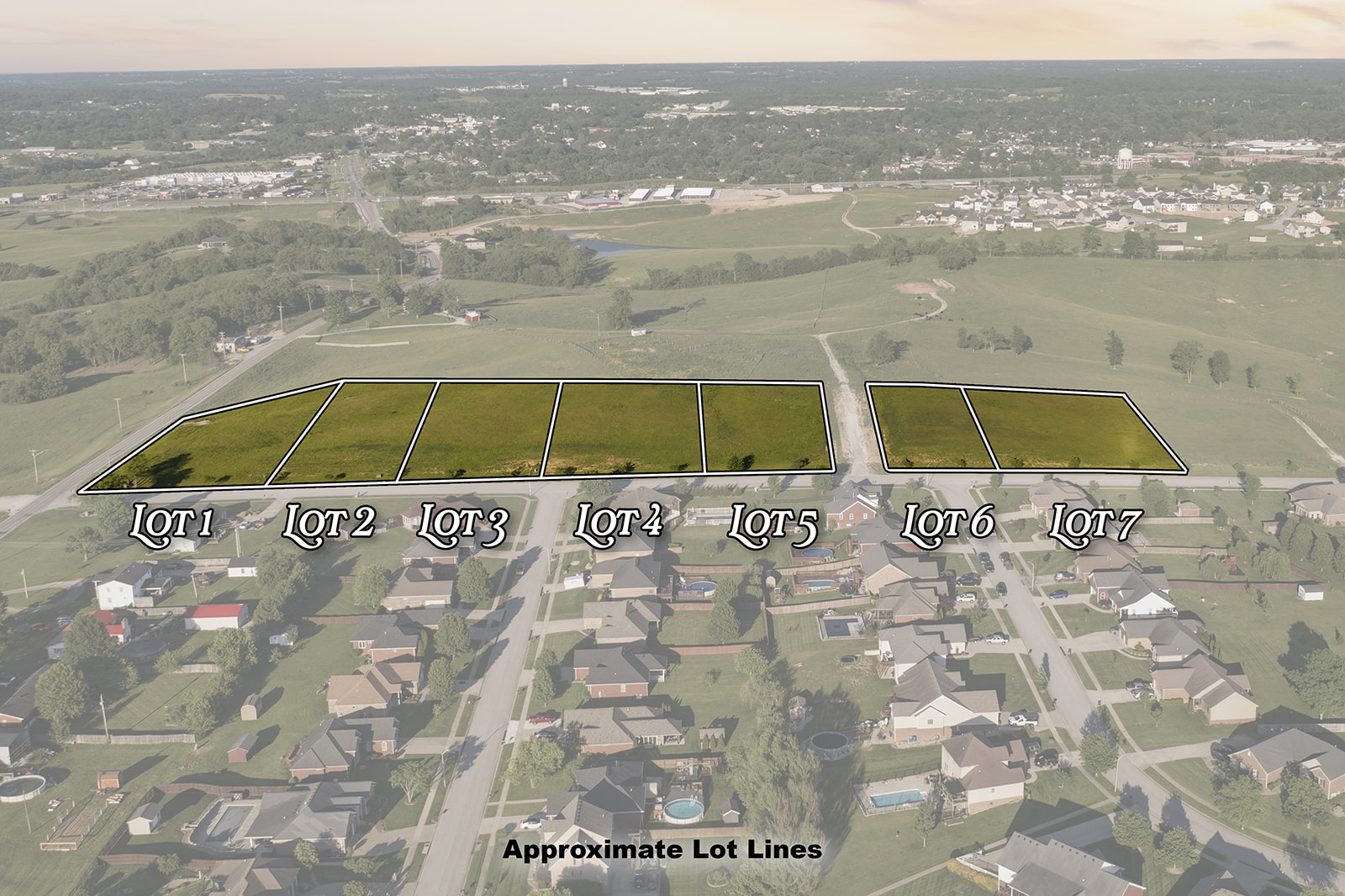 Aerial photo of Lot 2 — 1.00-acre homesite for sale in The Overlook subdivision, Lawrenceburg, KY $84,900